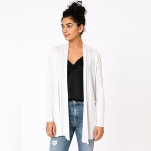 White + Warren XS Trapeze Cotton Blend Gauze Drape Cardigan White NEW NWT